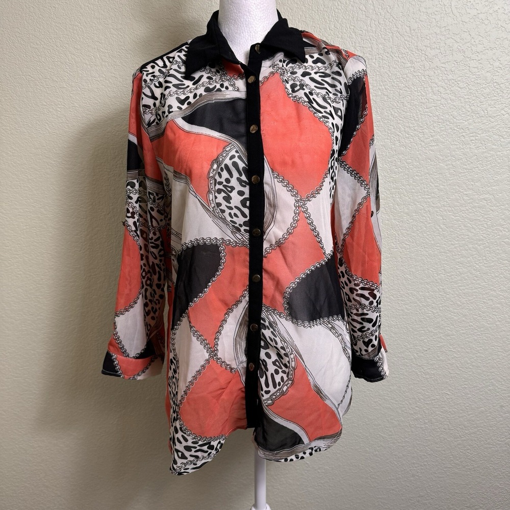 Mix Nouveau Vintage Women's‎ Blouse Size S Long Sleeve Roll Tab Sheer Orange